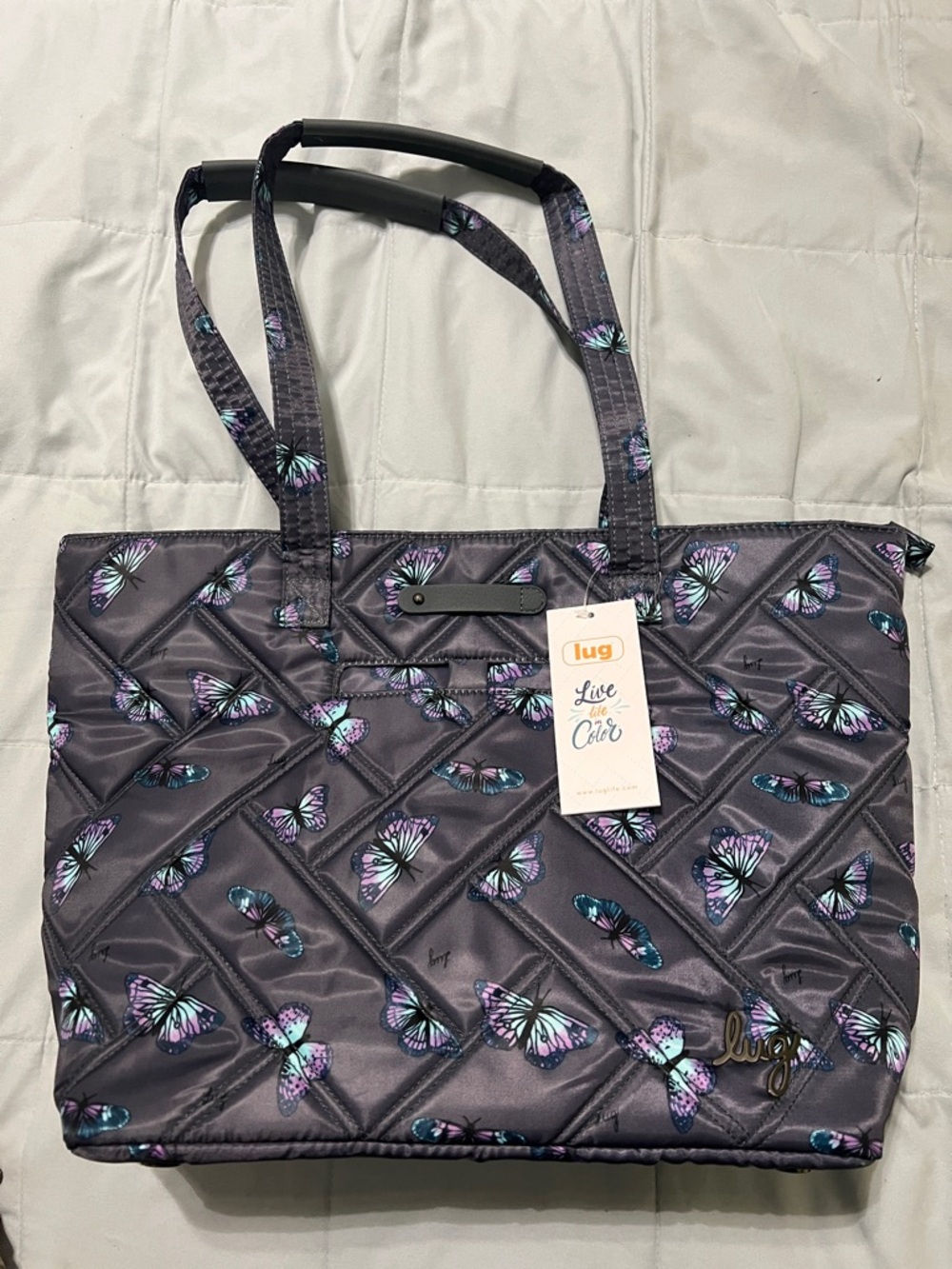 lug Quilted Butterfly Tote in Purple and Teal